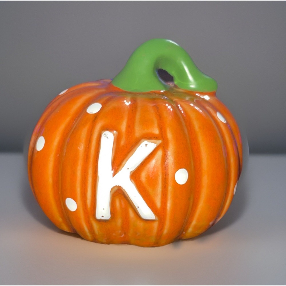 Ashland Fall Ceramic Monogram Pumpkin "K" Fall Tabletop Decor Pumpkin 3inx3in